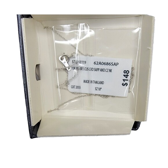 10K White Gold Lab-Created Blue Sapphire With Diamonds 18" Necklace - Picture 2 of 5